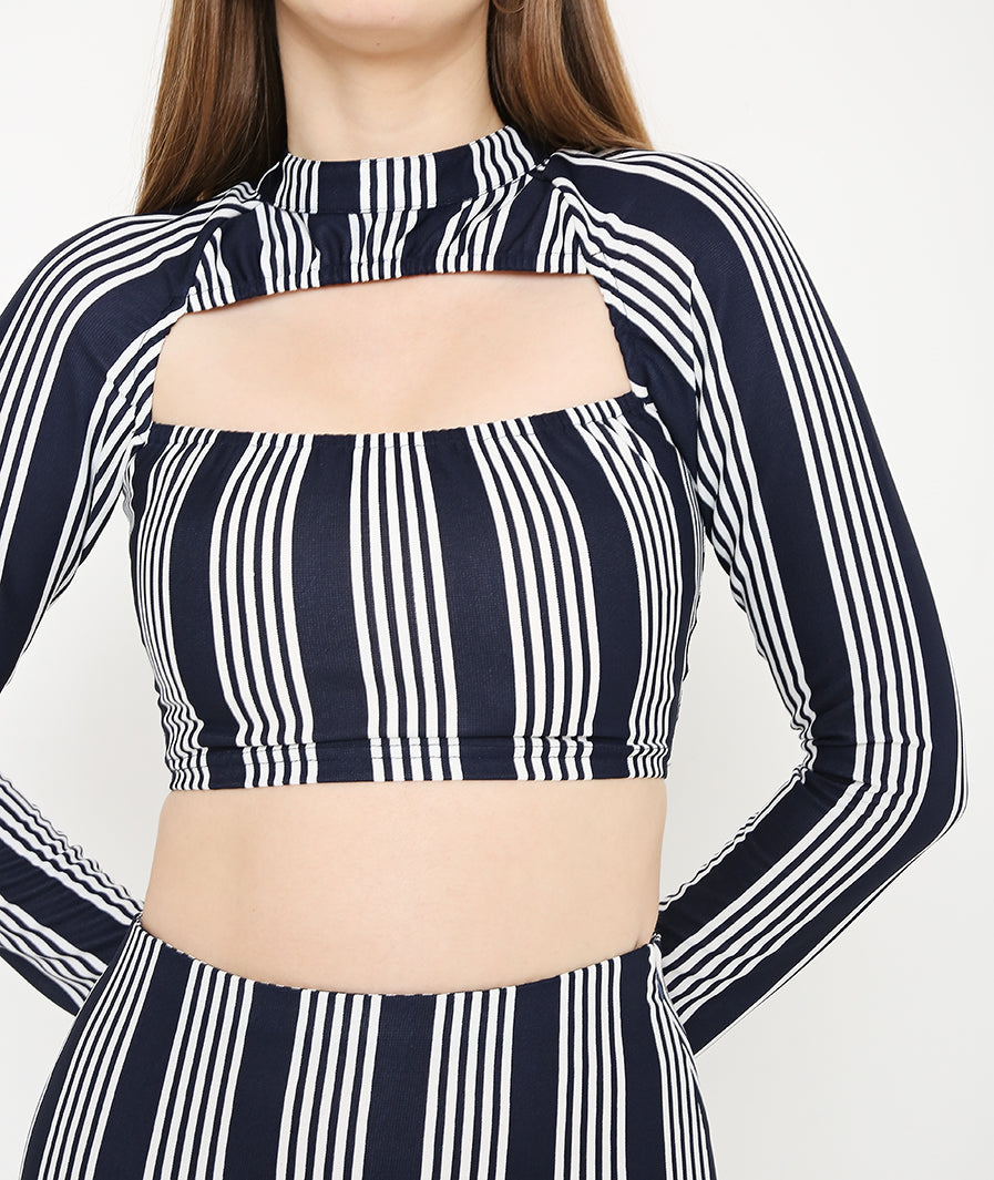 Blue Window Stripes Crop Top
